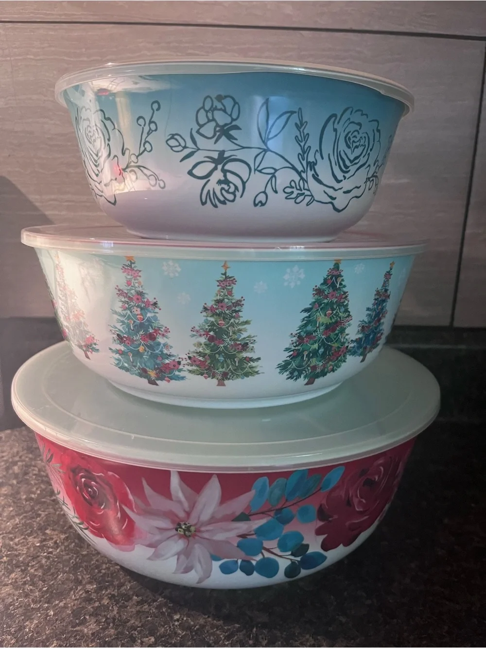 The Pioneer Woman Holiday Nesting Mixing Bowls - Red, Blue, White